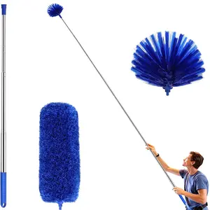 Upgrade Extended Thickened Telescopic Rod Cleaning Set, Multi-Head Fiber Duster Brush, Ceiling Fan Duster, Bed Base Cleaner, Ceiling Dust Sweeper