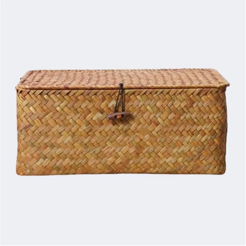 Woven Storage Basket with Lid, Wicker Storage Basket, Multi-functional Desktop Organizer, Stylish Home Decor Gift Basket, Decorative Storage Basket, Baskets with Lids