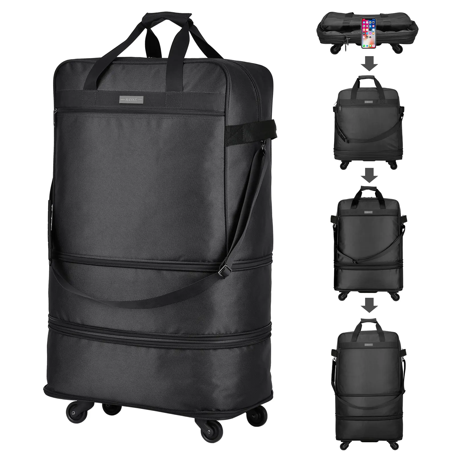 Hanke Suitcases with Wheels Expandable Foldable Luggage Bag Suitcase Collapsible Rolling Travel Bag Duffel Bag for Men Women Lightweight Suitcases without Telescoping Handle