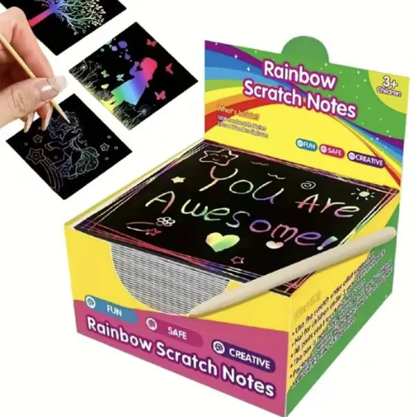 100 Rainbow Scratch Paper Art Crafts,Rainbow Scratch Paper Set, Sheets Scratchs Art Supplies with Wooden Styluses, Creative Activity for All Ages
