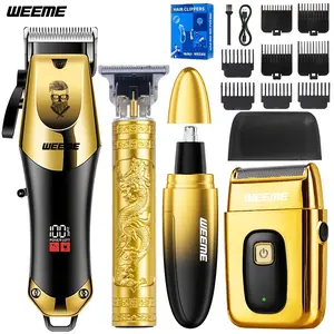 Men's Professional Hair Trimmer Shaver Set USB Rechargeable Portable Cordless Barber Trimmer Hair Clipper Electric Razor with Battery Capacity Gift Set