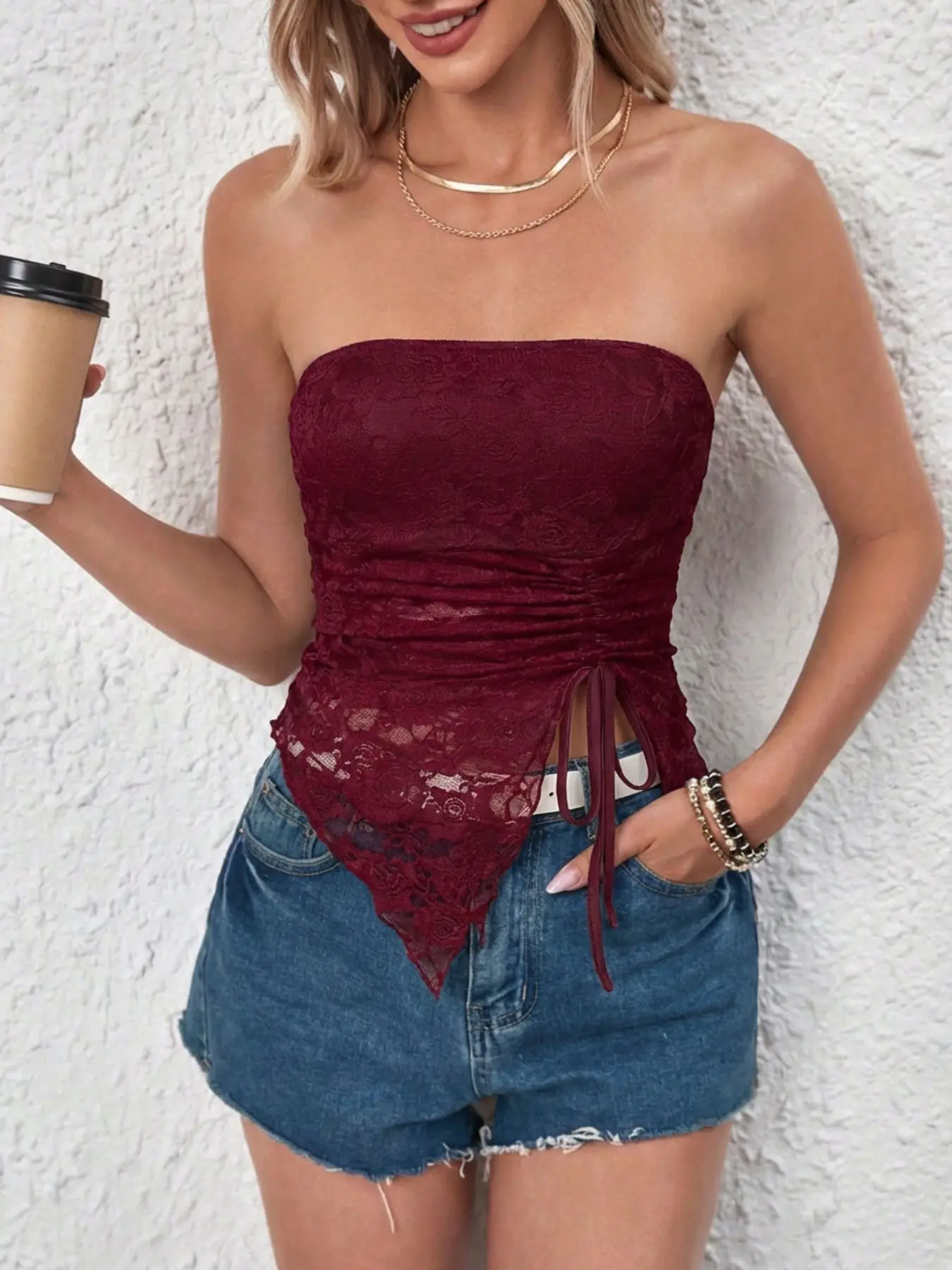 2026 New Lace Ruched Strapless Asymmetrical Tube Top, Soft Comfy Breathable Fabric, Casual Daily Ladies Chic Top
