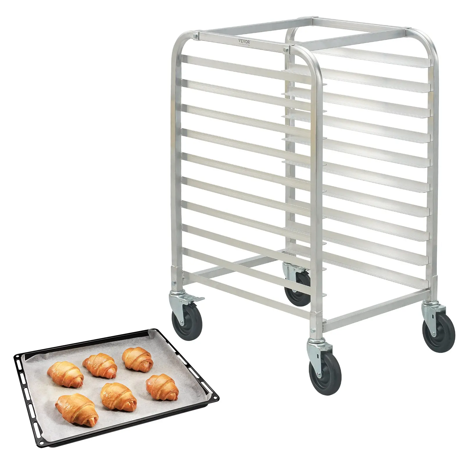 VEVOR Bun Pan Rack, 10-Tier Commercial Bakery Racks with Brake Wheels, Aluminum Racking Trolley Storage for Half & Full Sheet, Speed Rack For Kitchen Home, Bread Baking Equipment, 26"L x 20.3"W x 39"