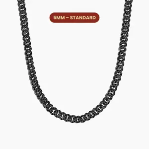 JAXXON Iced Out Cuban Link Chain 5mm - Black - Rhodium Bonded for Shine & Durability - Box Clasp