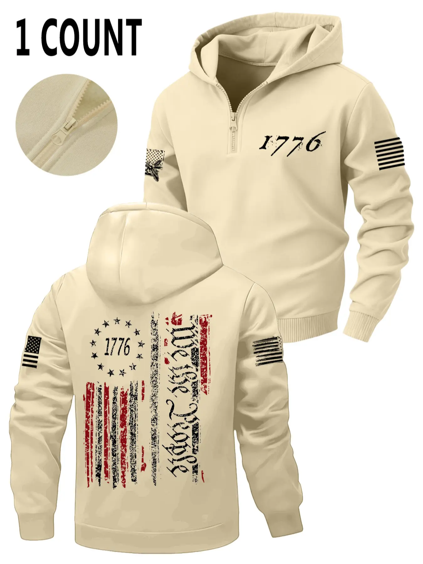 Men's Casual Hooded Sweatshirt with Zipper Design, Winter Fitted Kint Fabric, Stylish Letter Print, Perfect for Outdoor Activities, Graphic Print Hoodie