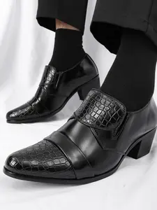 Men's Business Banquet High Heel Leather Shoes, Fashion Vintage Classic Block Party Men's Shoes, Stylish Retro Design, Perfect for Formal Occasions