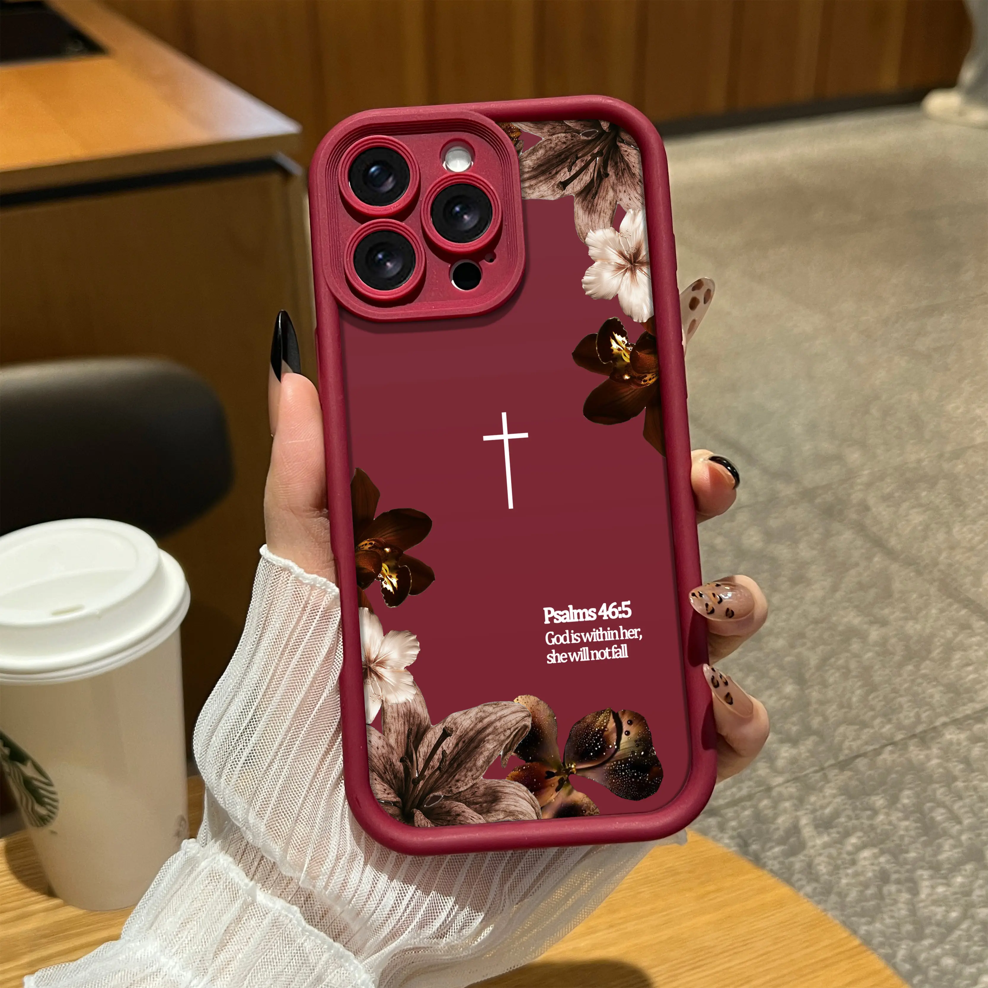 Vintage Floral Aesthetics Phone Shell Christian Psalms 46:5 Cross for iPhone Samsung 17Pro Max Air 16 15Plus 14 13 12 11 XR XS Galaxy S25 S24 S23 S22 A71 A56 A55 A54 A53 A52 Matte Finish Anti Drop Bumper Religious Birthday Gift For Her .
