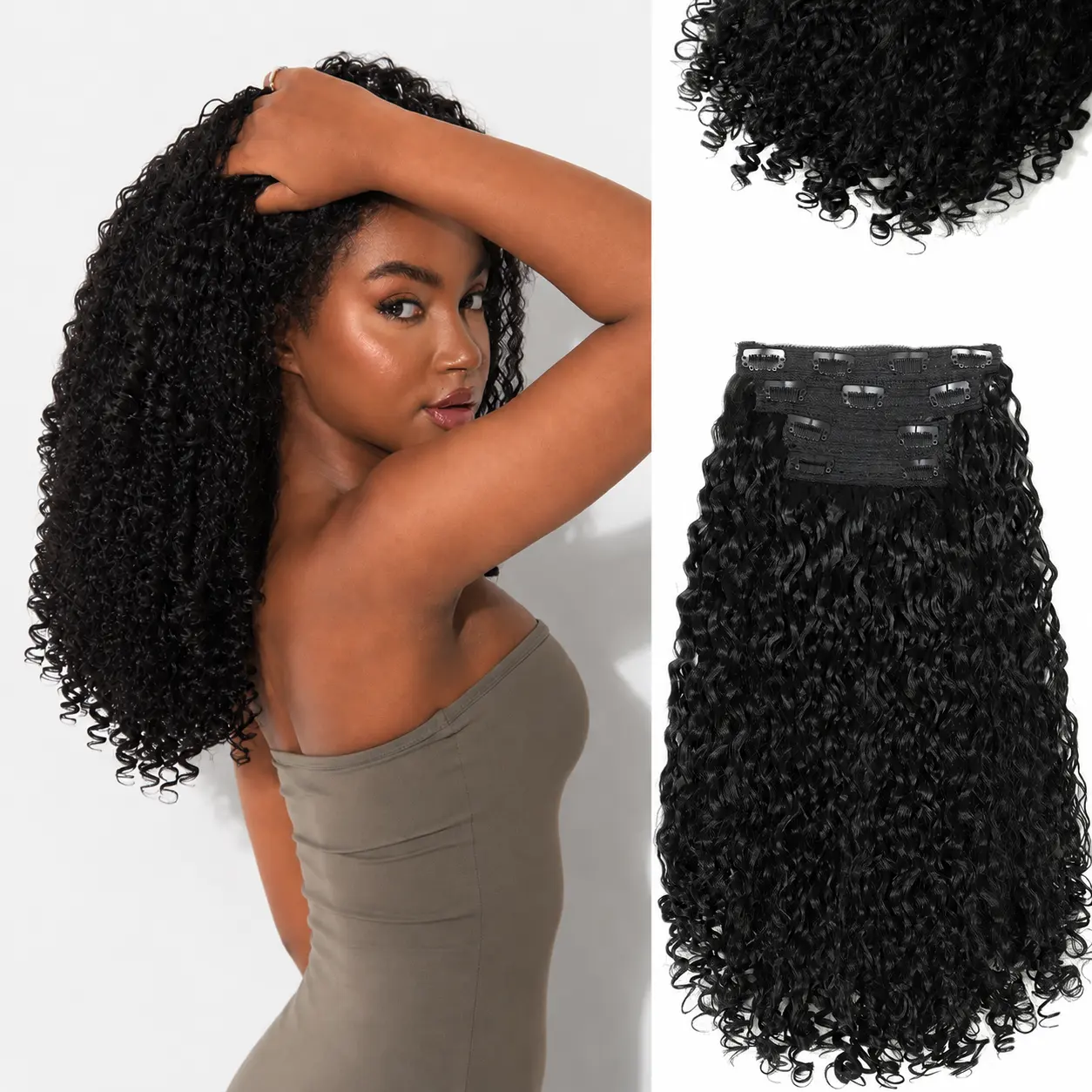 Simiea Hair Burmese Curly Clip in Hair Extensions,4PCS 16 inch 100％ Pure Protein Silk Synthetic Hair Extensions Spiral Ends Natural Volume Hairpiece for Women