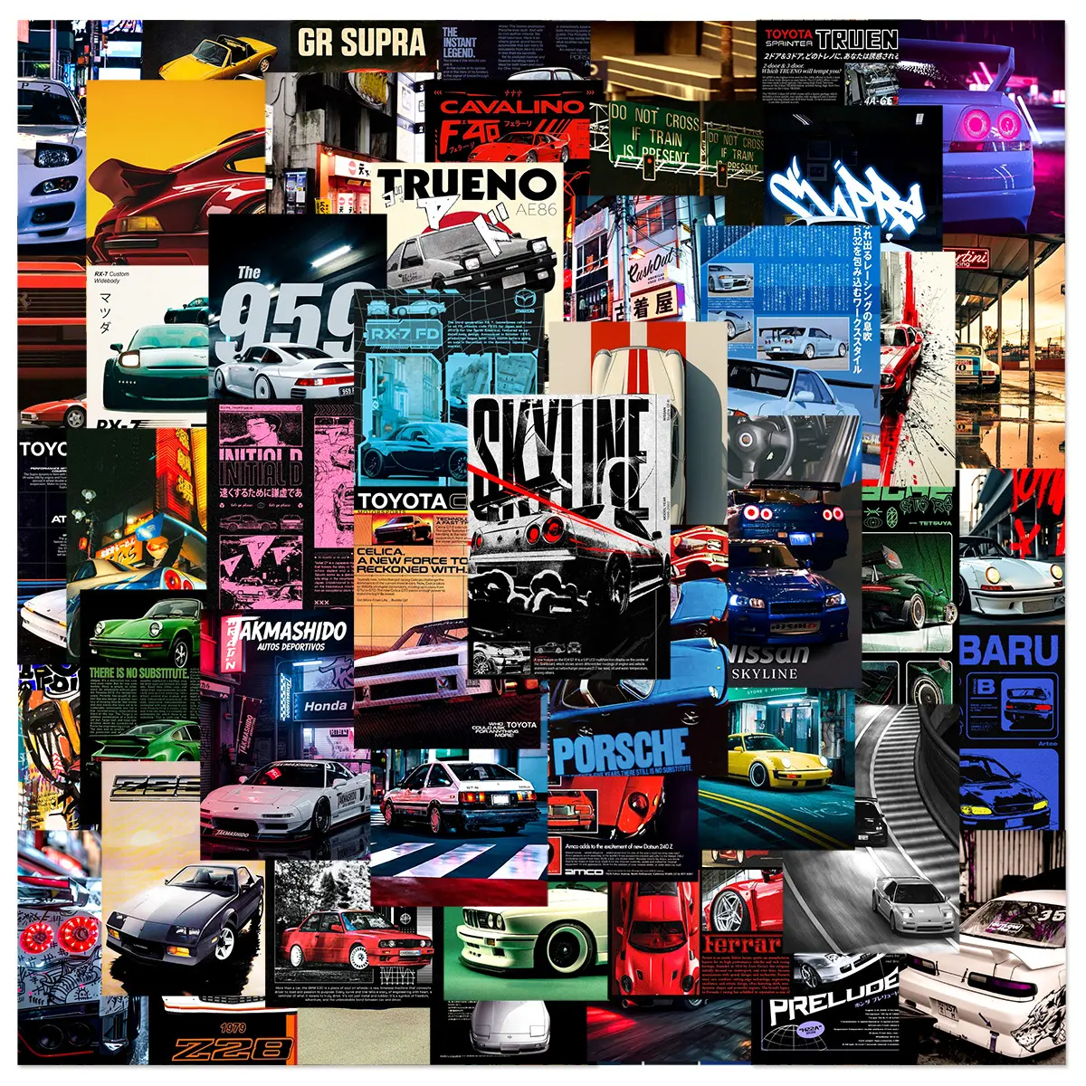 50pcs Racing Poster Graffiti Series Stickers, Suitable for Faith Based Designs Such As Scrapbooks, Laptops, Cars, As Gifts, Vehicle Decoration, Automotive Decoration, Car Decals, Car Decorative Sticker