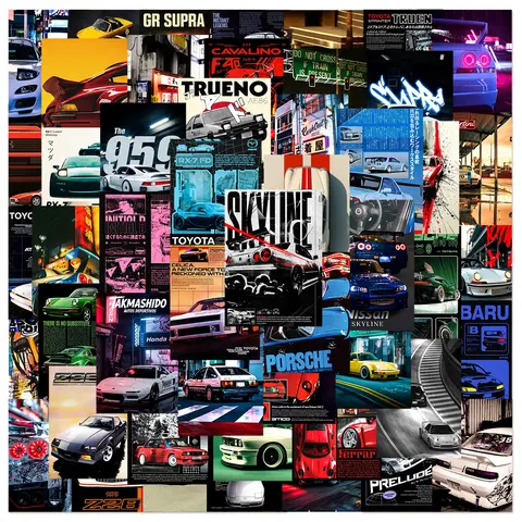 50pcs Racing Poster Graffiti Series Stickers, Suitable for Faith Based Designs Such As Scrapbooks, Laptops, Cars, As Gifts, Vehicle Decoration, Automotive Decoration, Car Decals, Cool Car Decoration, Car Decorative Sticker