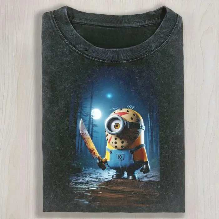 Minions Wearing Voorhees Masks T-shirt, Cartoon Yellow Shirt, Funny Character Meme Tee, Unisex Cotton Shirt