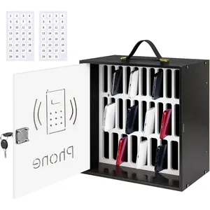 Cell Phone Holder Classroom, 31 Slots, Wooden, Black, Cell Phone Lock Box Pocket Chart with Handle and Security Lock for Storage and Organizer for Teacher, School
