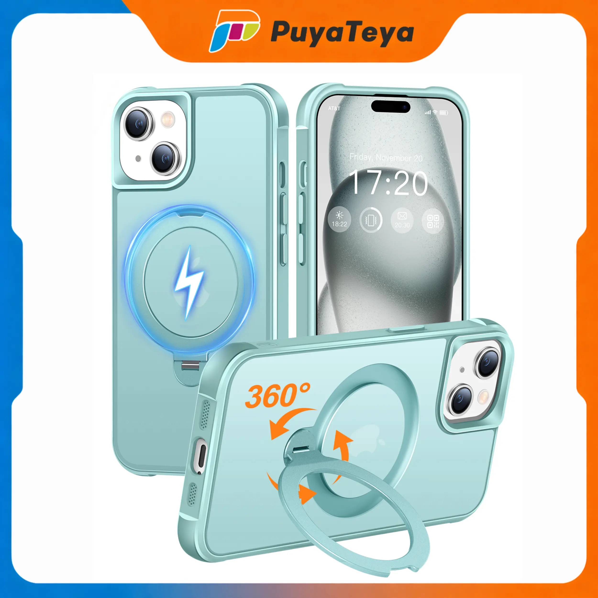PuyaTeya MagSafe-Compatible Smartphone Cover, 360° Rotating Magnetic Adjustable Aluminium Casing for iPhone 13/14/15/16/17 Pro/Pro Max, Military Drop Protection, Anti-Scratch, Anti-Fingerprint, Shockproof Matt-Transparent Cellphone Wireless Accessories, H
