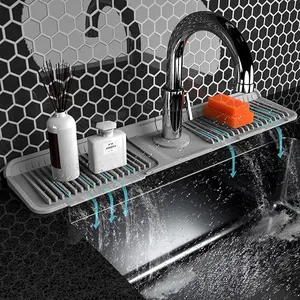 Food-Grade 24-Inch Extra-Long Silicone Faucet Mat for Kitchen Sink, 7° Slope Self-Draining Splash Guard, Water Catcher Pad for Counter Protection