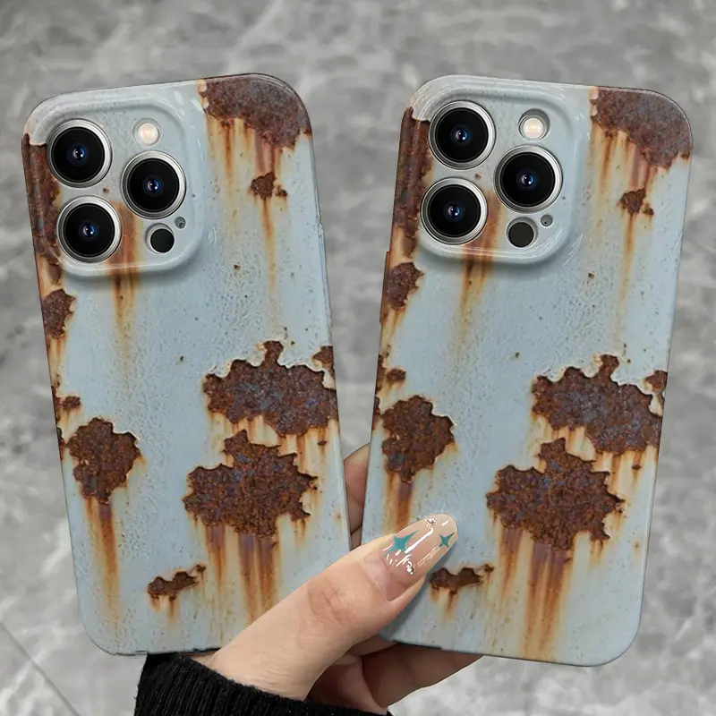 Rusty Glossy Pattern Drop-Proof Phone Case,Full Camera Protective Lightweight Shell TPU Slim Shockproof Cover for iPhone 11 12 13 14 15 16 Pro Max Plus Soft