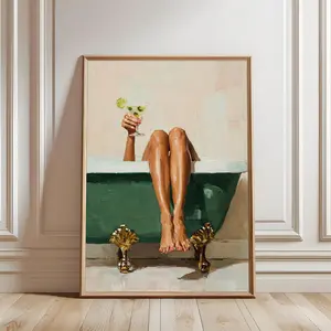 [SALE UP TO 40%] Black Woman Green Bathtub Art Print, Luxury Bathroom Decor, Glamour Chic Illustration Home Decor Artwork