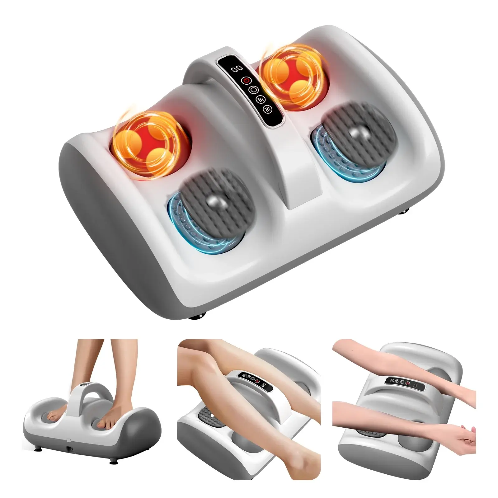Vibrating Foot Massager with Heat, 3D Tapping Rolling Shiatsu Bi-Directional Massage for Foot & Calf, Muscle Pain & Plantar Fasciitis Relief, Wellness Gifts, White tiktokshopbacktoschool