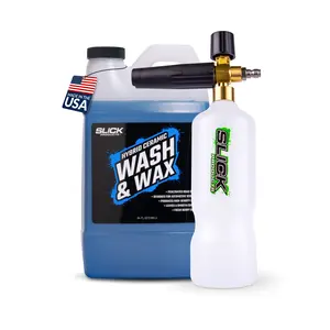 Slick Products Wash & Wax (64 oz.) + Pressure Washer Foam Cannon Bundle – Super Concentrated Car Wash Foam Shampoo for Car, Truck, RV, Motorcycle, Trailer, and Boat