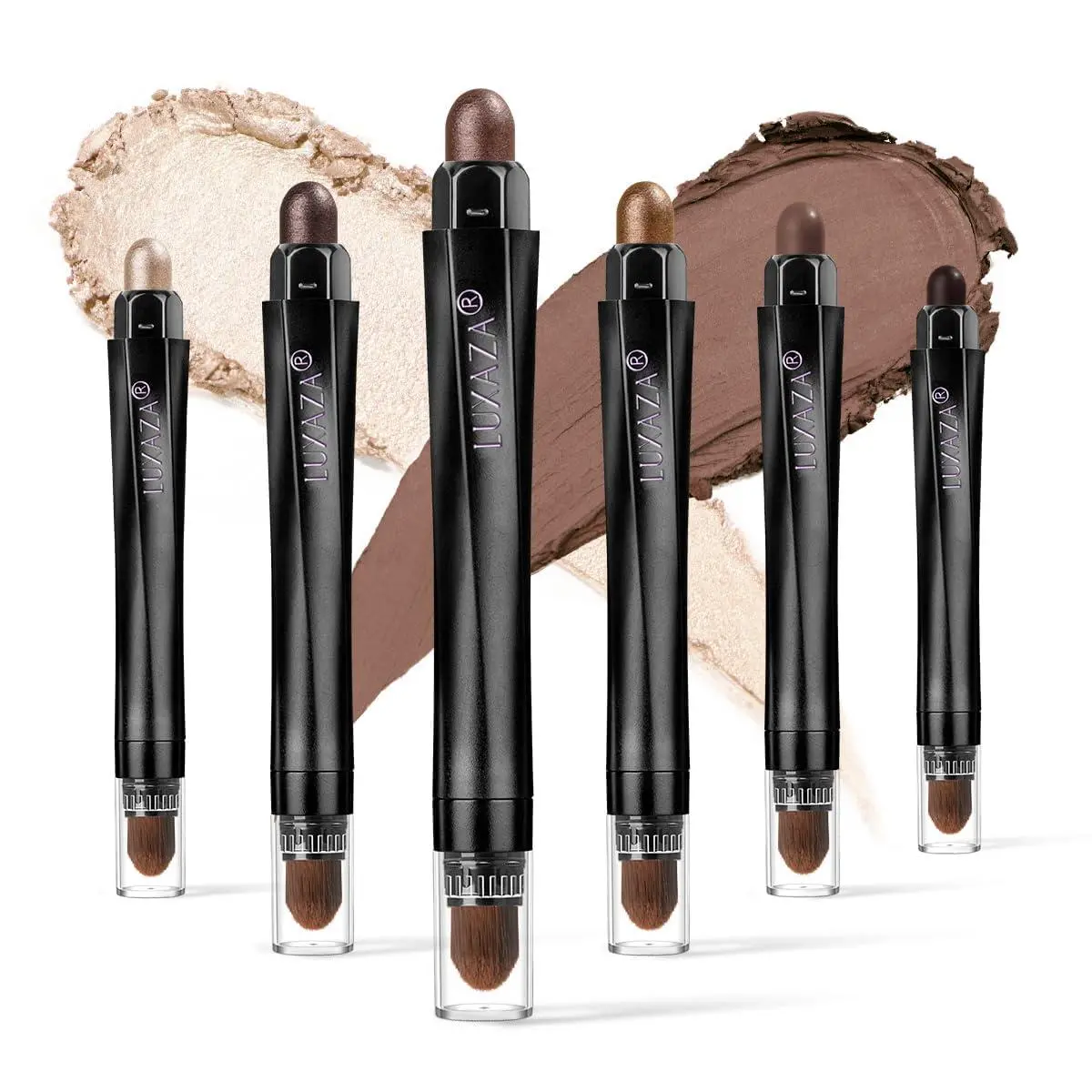 LUXAZA PRO 6 PCS Eyeshadow Stick Set, Long-Lasting Waterproof Metallic Shimmer Pencil Crayons with Blending Brush, Sulfate-Free Eye Brightener for All Skin Types, A02 Taupe Mauve, Water Proof, Stick Pencil, Suit All Skin, Apply Easily