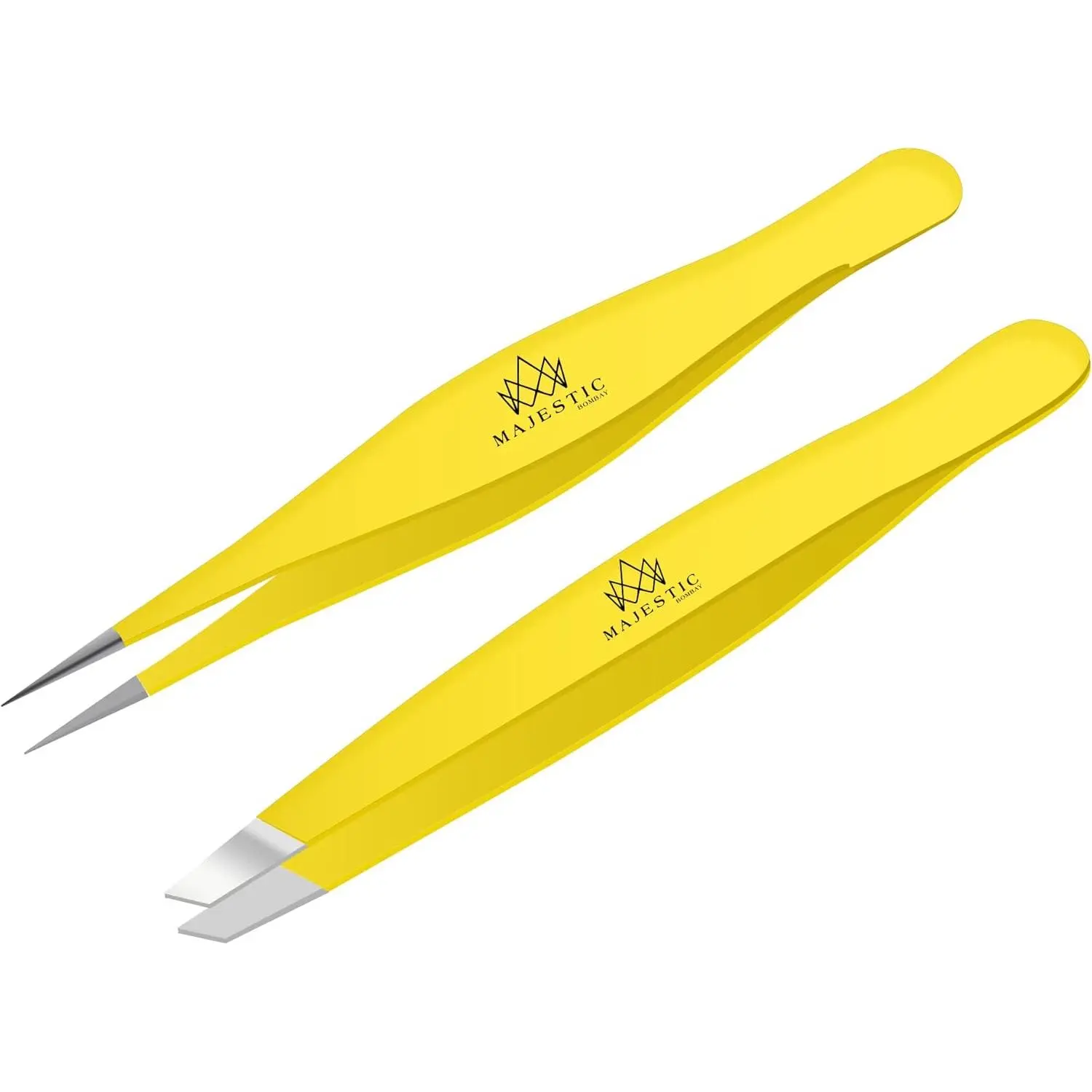 Majestic Bombay Fine Point + Slant Tweezers for Women and Men – Splinter Ticks, Facial, Brow and Ingrown Hair Removal–Sharp, Needle Nose, Surgical Tweezers Precision best tweezers for chin hair