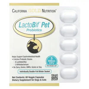 California Gold Nutrition LactoBif® Pet Probiotics, 5 Billion CFU, 60 Veggie Capsules