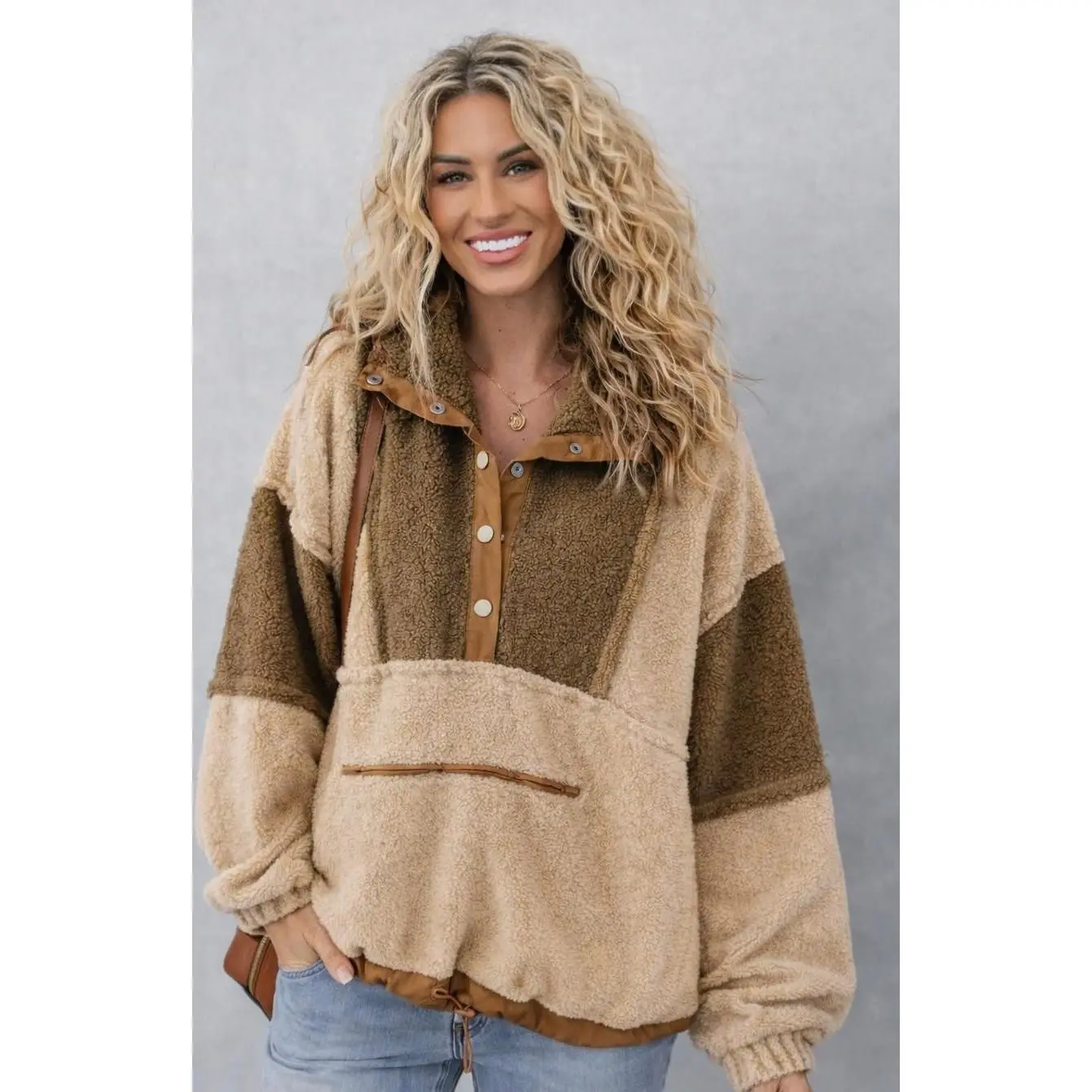 Teddy Sherpa Pullover — Brown Two-Tone