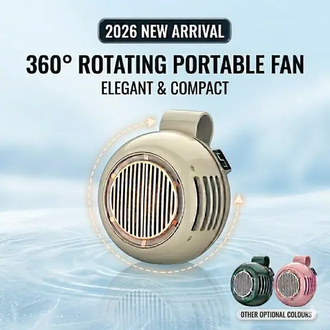 2026 Upgraded Smart Bladeless Mini Portable Clip-On Fan - Rechargeable USB-C Fast-Charging Built-in Li-Ion Fan, 5-Speed Suspended Whirlwind, LED Light Display, 1000mAh 3oz Lightweight, for Outdoor/Office, Home Appliance Gift Accessory