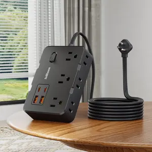 Surge Protector Multifunctional Power Strip, 5Ft Flat Plug Extension Cord with Multiple Outlets, 6 Widely Outlet Extender and 4 USB Ports(2 USB C), Wall Mount for Home Office Dorm Room Essentials