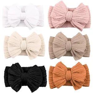 Handmade Headbands Soft Stretchy Nylon Hair Bands with Bows - Pack of 6, Ideal for Everyday Wear