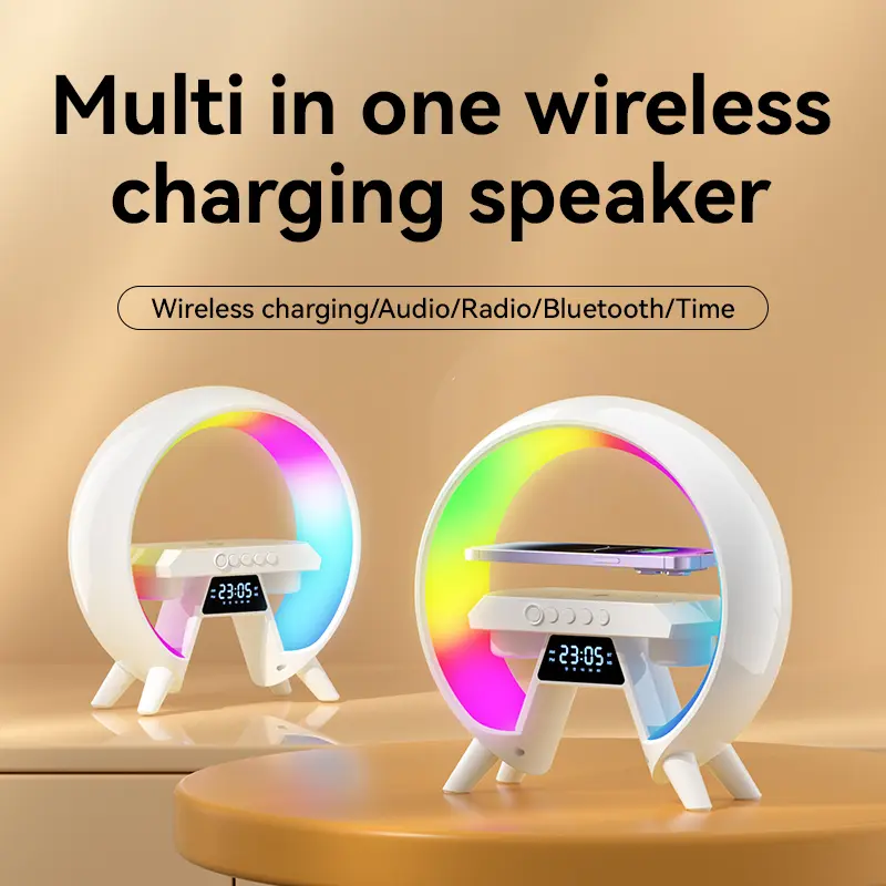 Smart Sunrise LED Table Lamp with Speaker Multi-Function Wireless Charging Bluetooth Speaker With Digital Alarm Clock, Colorful LED Night Light, Portable Speaker For Christmas, Halloween, Birthday Gifts