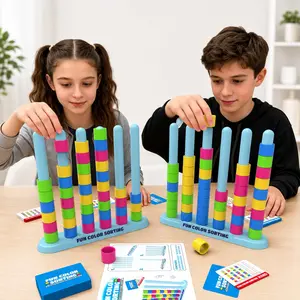Educational Toy, Color Sorting Ring Game, Stacking Tower Game, Stem Early Learning, Focus and Logic Training, Desktop Interactive Toy, Gift for Boys and Girls, Ages 3-8, 50 Challenge Cards