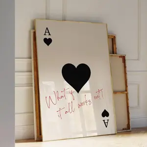 [SALE UP TO 30%] + [FREE SHIP] + [NO FRAME]  Trendy Ace of Hearts Print What If It All Works Out Poster Retro Wall Art Aesthetic Print Playing Card Poster Preppy y2k Room Decor DIGITAL