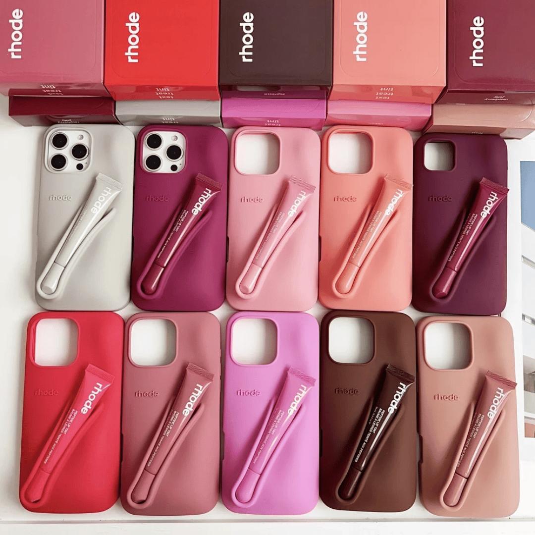 [Full Set] Rhode Phone Case with Lip Gloss Holder – Lipstick Included Beauty Case for iPhone 17 16 15 14 13 12 11