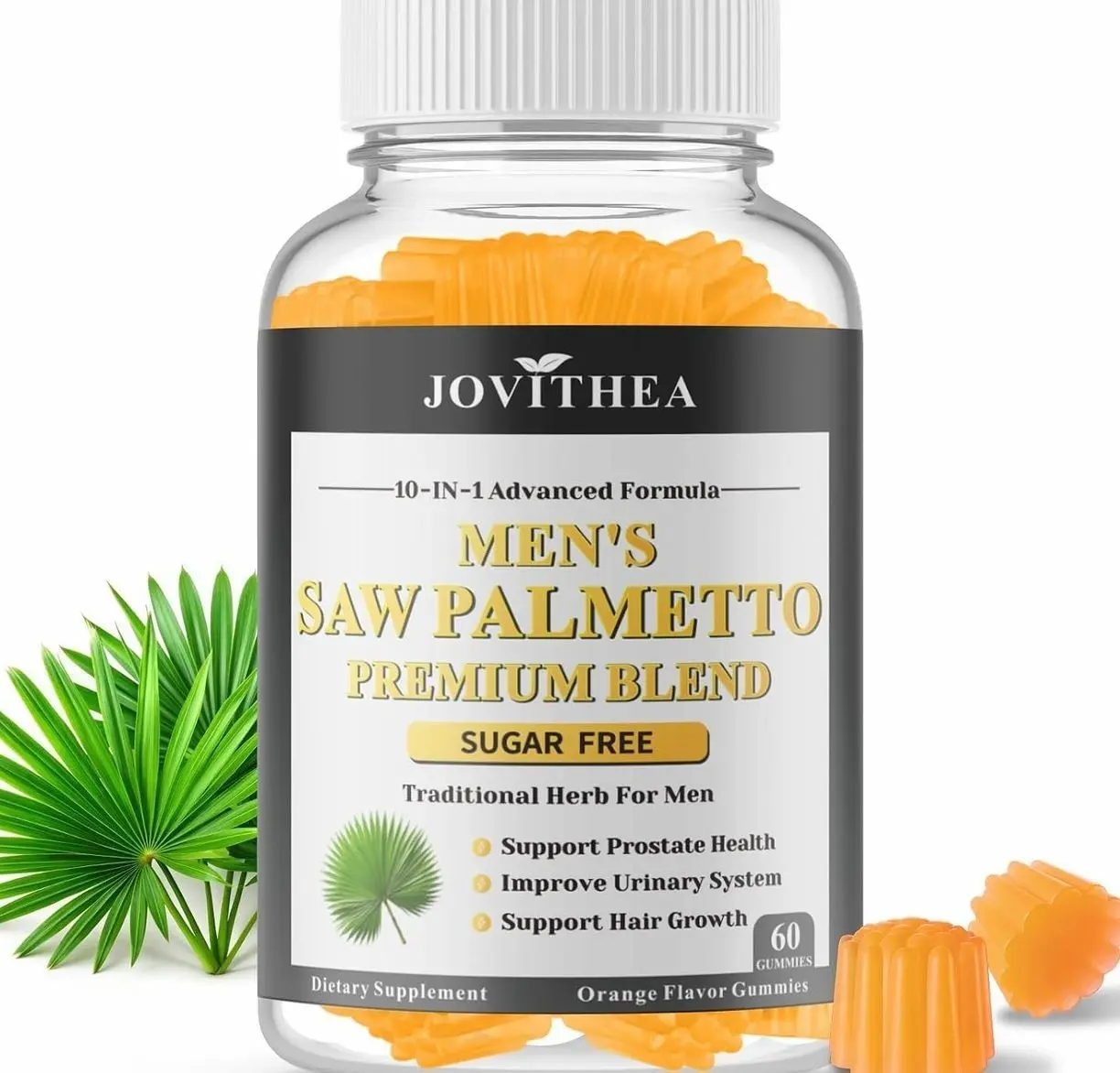 Saw Palmetto for Men Gummies, Extra Strength DHT Blocker for Men, with Pumpkin Seed Oil & Biotin, Support Prostate, Urinary Health & Hair Growth, Hormone Balance, Sugar Free, Vegan, Orange Flav, 60ct