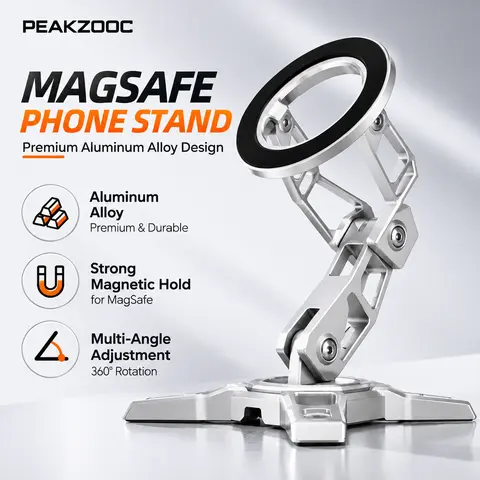 【DealsForYouDays】Aluminum Alloy Magsafe-Compatible Mini Mobile Phone Mount, Foldable Strong Magnetic Smartphone Accessory, Multi-Angle Adjustable Selfie Stick for iPhone 18/17/16/15/14/13/12 Series