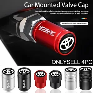 4Pcs Car 3D Aluminum Alloy Wheel Tire Air Valve Dust Caps Tire Pressure Caps Auto Emblem Accessories For Toyota Corolla Yaris Aygo Prius CHR Camry Auris Avensis Land Cruiser Prado 4Runner Hilux Harrier Avalon Venza Fortuner Verso Sienna Mirai