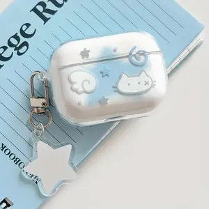 Cute Blue Starry Sky AirPods Case, Mini Repair Cat Ear Design, Compatible with AirPods 1/2/3/4/pro, Fashionable Women's Headphone Cover Set, Headphone Accessories, Earbuds Gift