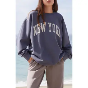 John Galt Women's Blue Erica New York Oversized Crew Neck Sweatshirt