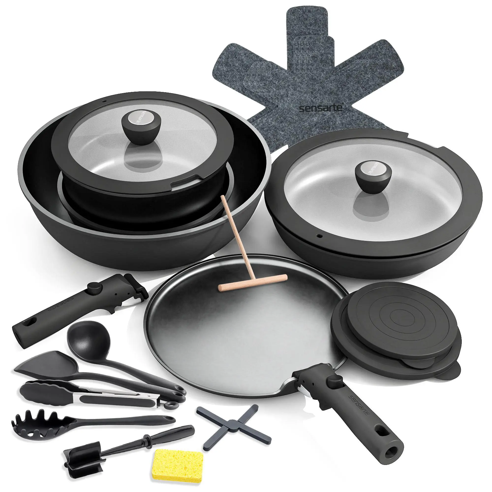 SENSARTE 23pcs Nonstick Pots and Pans Set - Kitchen Cookware Set with Detachable Handle - Includes Pizza Pan & Kitchen Utensils - Ideal for Home Cooking, RV, Camping - Dishwasher/Oven Safe