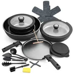 SENSARTE 23pcs Nonstick Pots and Pans Set - Kitchen Cookware Set with Detachable Handle - Includes Pizza Pan & Kitchen Utensils - Ideal for Home Cooking, RV, Camping - Dishwasher/Oven Safe
