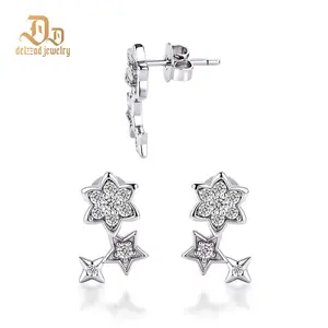 Delzzad The Wish Bringer Earrings Star Ear Climber Celestial Crawler Helix Earring Shooting Star Earrings VVS Synthetic Moissanite Earrings Jewelry Copper Studs Perfect Birthday Engagement Wedding Anniversary Christmas Valentine's Day Mother’s Day Gifts