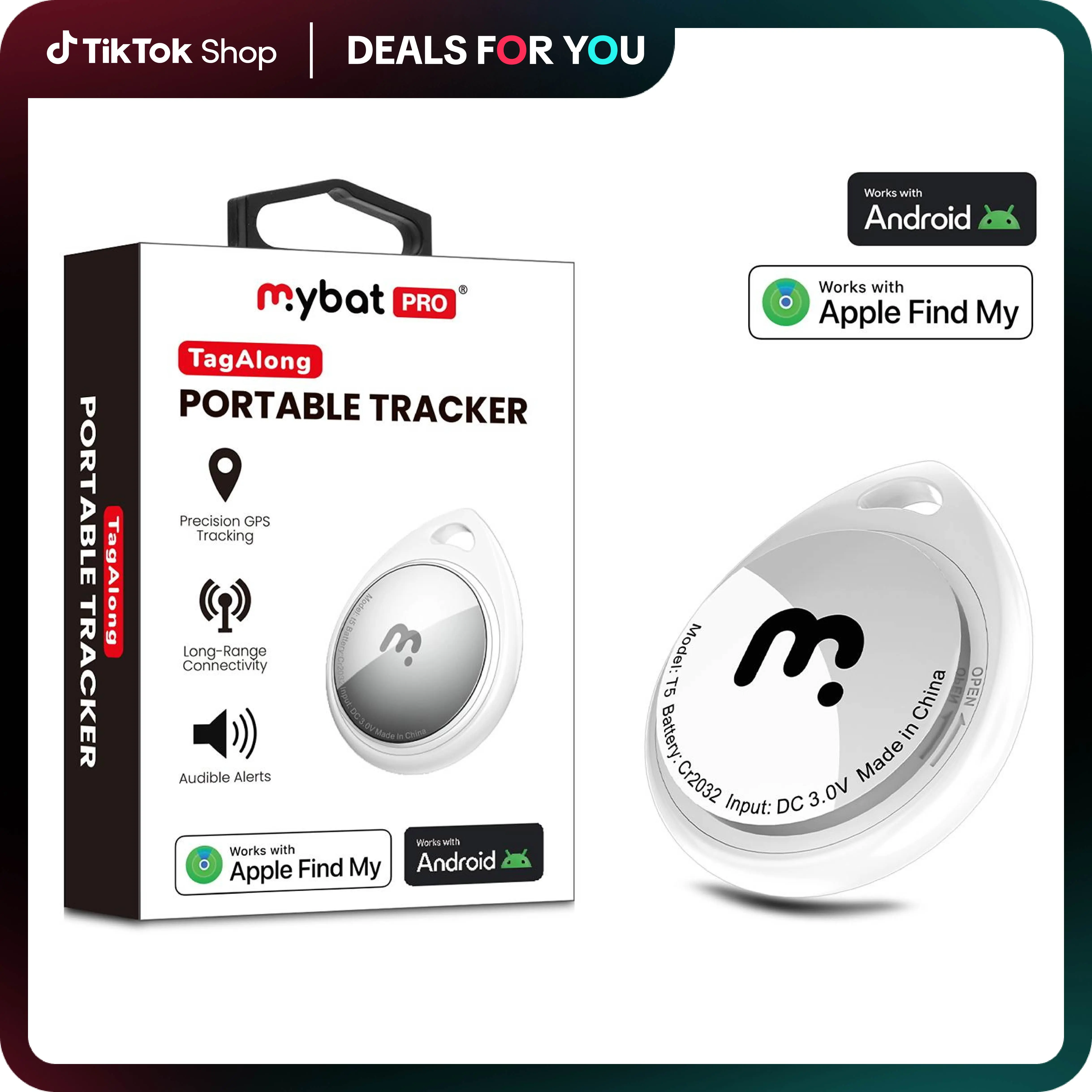 MyBat Pro Tracker for Apple Find My Water Resistant GPS Device Android & Apple Supported for Bag Animal Pets Key Finder Bluetooth Tracker for Earbuds & Luggage Phone Finder - Smart Tracking Tag