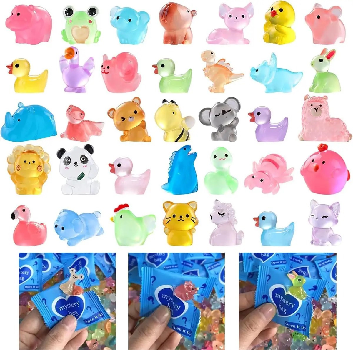 50-Piece Lightweight Luminous Mini Resin Animal Statues Set - Ornaments with Goat, Turtle, Ox, Chicken Figures, Father's Day Gift, Dollhouse Miniatures, Car Accessories for Decorating My Apartment, DIY Garden Decor