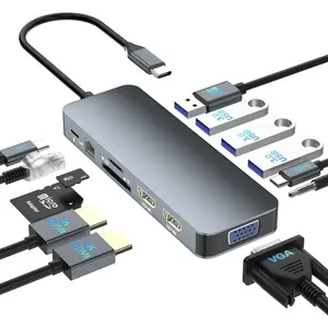 Docking Station for ///Surface Laptop, Dual HDMI Adapter for 2 Monitors, 13 in 1 USB C Hub With HDMI/VGA/USB/PD/Ethernet/SD/TF/Audio