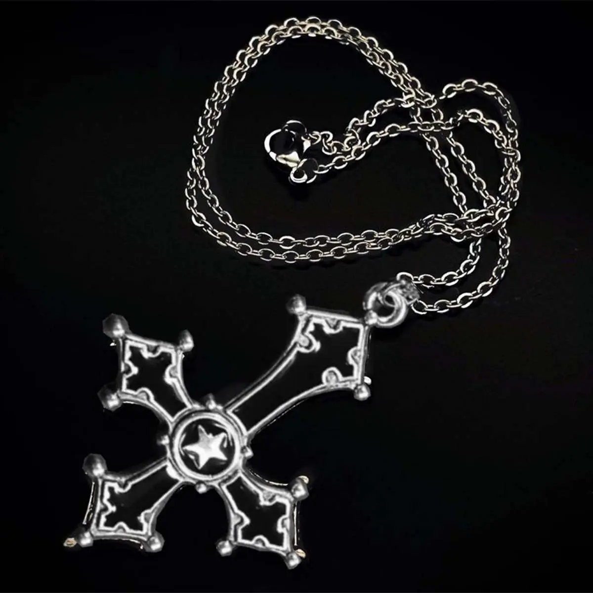 Unisex Punk Dark Gothic Inverted Cross Pendant Necklace, Retro Niche Hip-Hop Artificial Gemstone Jewelry Accessory, Necklaces