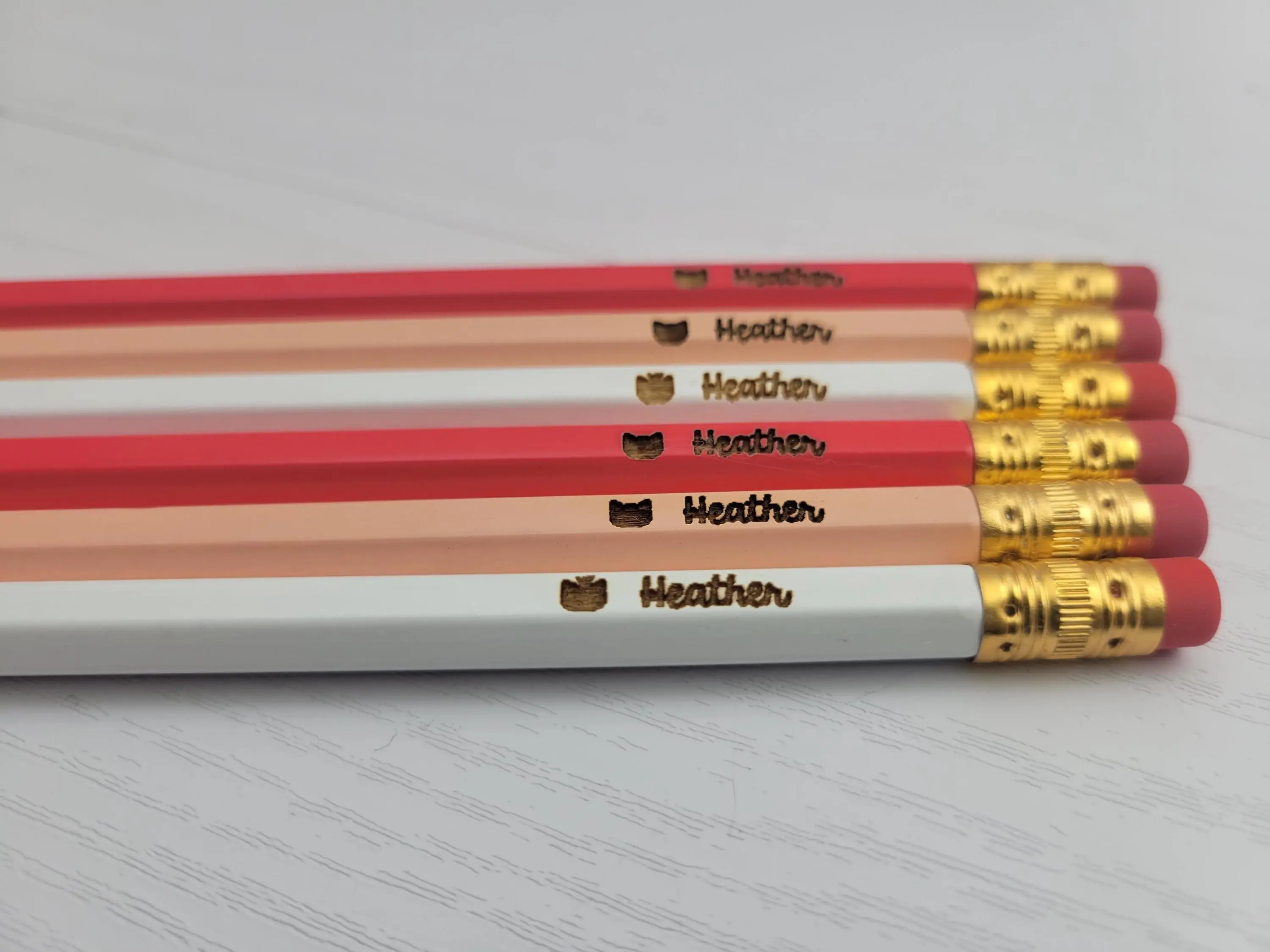 Personalized Pencils Back to School Supplies for Students or Teacher Gift in Peachy Pink Colorway