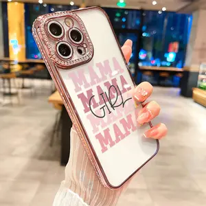 Girl Mama luxury rhinestone decor phone case for iPhone 17 17 Air 16 15 14 13 12 11 plus pro Max shockproof camera protector cover