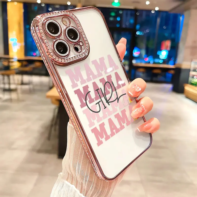 Luxury Rhinestone Decor Girl Mama Phone Case, Shockproof Camera Protector Cover, Mobile Phone Accessories & Casing for iPhone 17, 17 Air, 16, 15, 14, 13, 12, 11 Plus Pro Max
