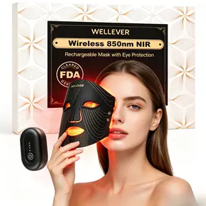 WellEver Wireless LED Face Mask 850nm NIR Therapy Red Light for Anti-Aging Portable Rechargeable Silicone Gel Skincare Mask with Adjustable Strap FDA Cleared 2-Year Warranty