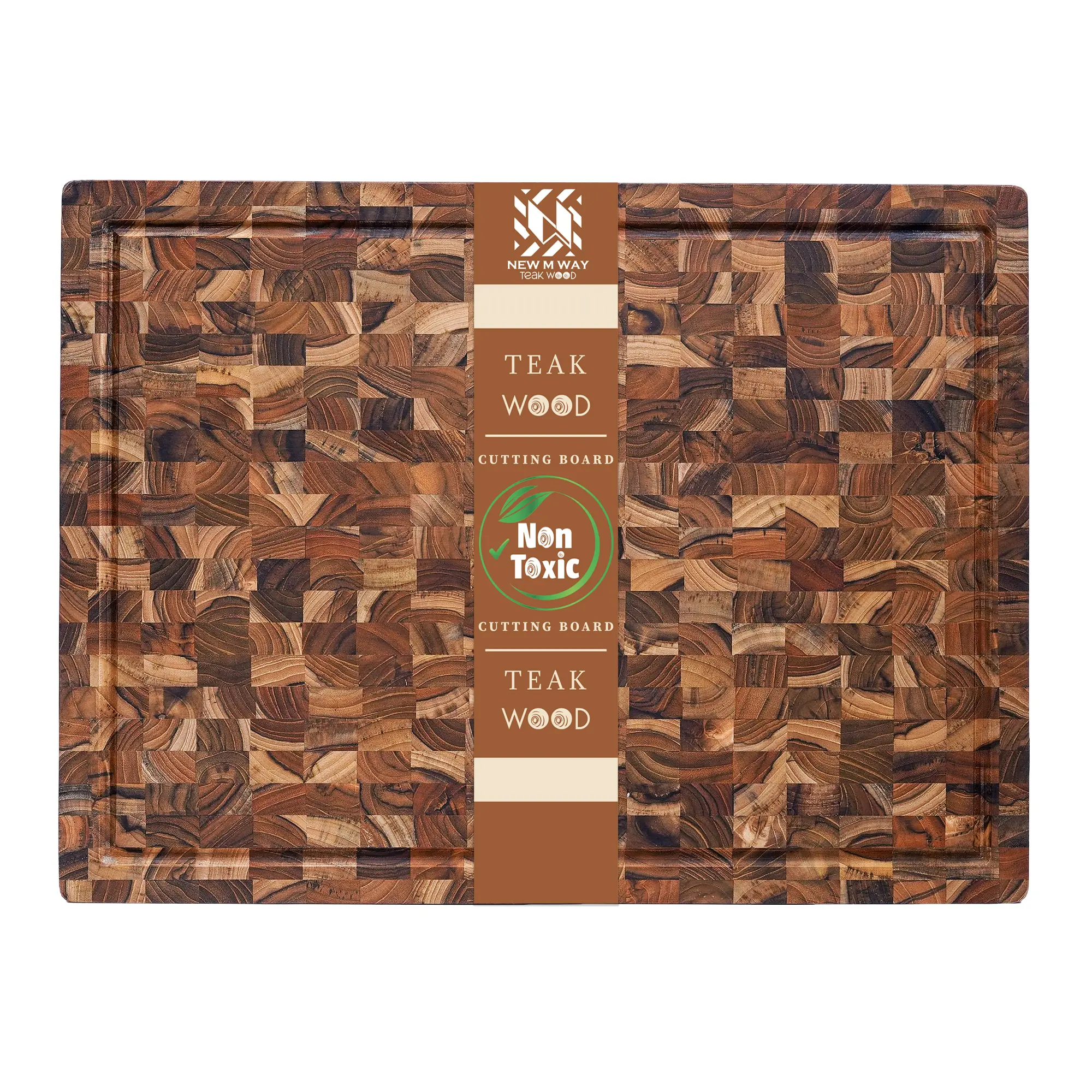 Premium Teak Wood XL End Grain Cutting Board 20 x 15 Inch, Extra Thick 1.5 Inch Butcher Block for Meat & BBQ Prep, Large Solid Wood Cutting Board with Juice Groove by New M Way